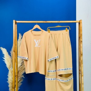 ست تی شرت لانگ و شلوار بگ زنانه - LOUIS VUITTON - کد 02