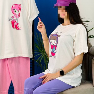ست تی شرت و شلوارک زنانه طرح کارتونی