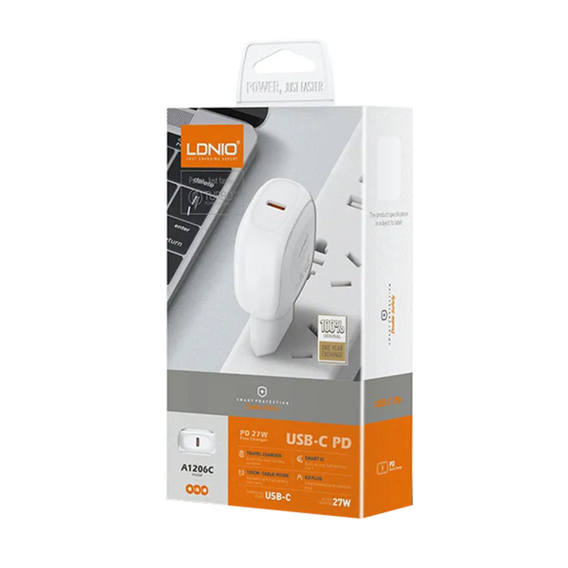 شارژر دیواری LDNIO الدینیو مدل A1206 به همراه کابل یک سر تایپ سی یک سر آیفون