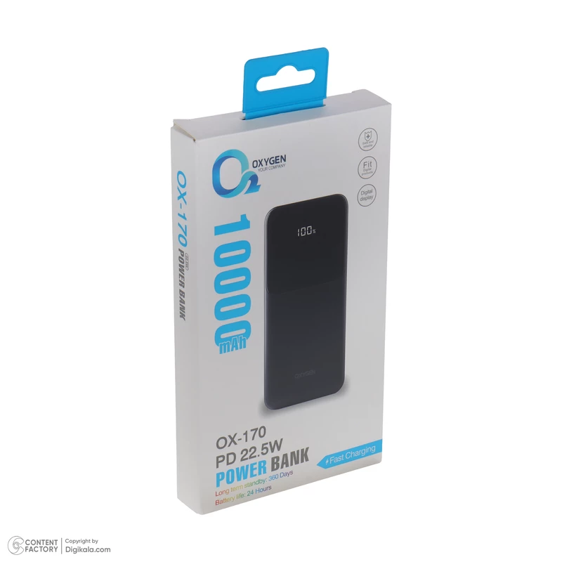 پاور بانک  Oxygen  10000 مدل Pb 170 22.5w  Lcd