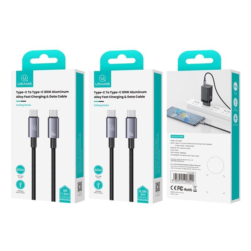 کابل دو سر  تایپ سی  Usams  Sj-664  2m  60w کنفی