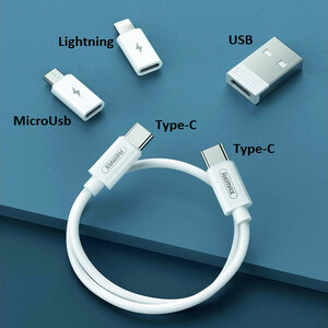 کابل تبدیل USB/USB-C به microUSB / لایتنینگ / USB-C ریمکس مدل RC_190 طول 0.29 متر به همراه سوزن سیم کارت