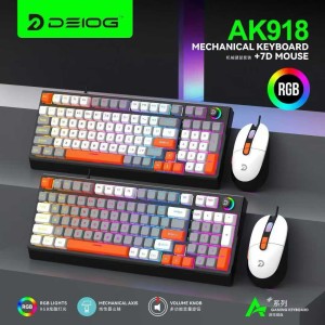 کیبورد و ماوس گیمینگ DEIOG مدل AK-918 سیلیکون مایع RGB