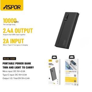 ASPOR POWER box پاور بانک 10000هزار اسپور A330