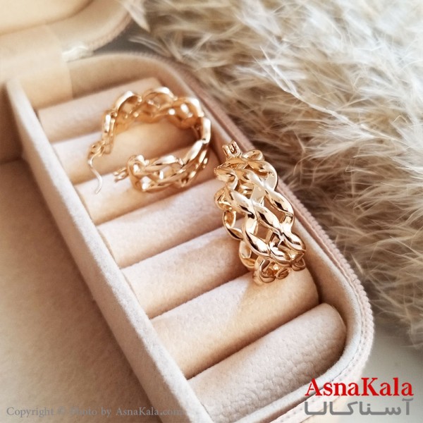 گوشواره حلقه ای زنانه ژوپینگ مدل مارپیچ طلایی  کد GSH15385W