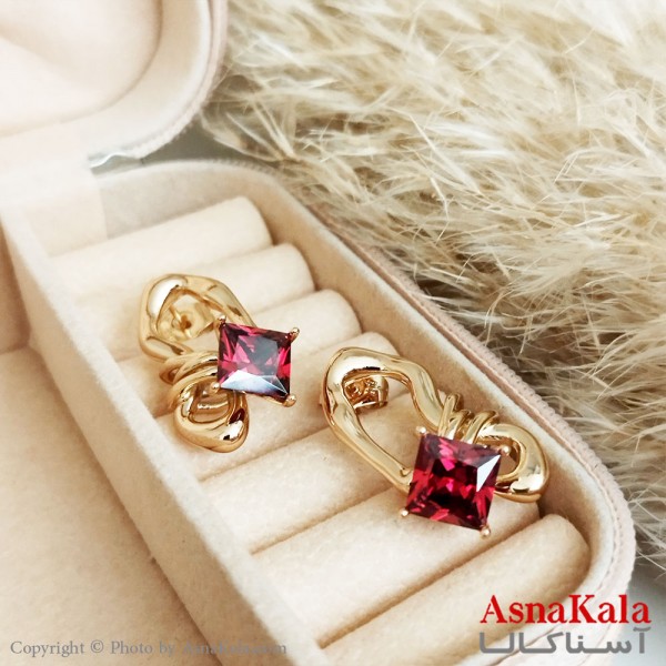 گوشواره زنانه ژوپینگ مدل نگیندار سبز و قرمز طلایی  کد GSH15387W