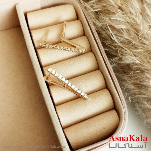 گوشواره ژوپینگ زنانه مدل V نگیندار طلایی  کد GSH15388W
