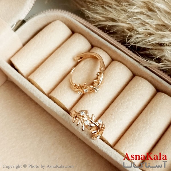 گوشواره حلقه ای ژوپینگ زنانه مدل برگ نگیندار طلایی کد GSH15401W