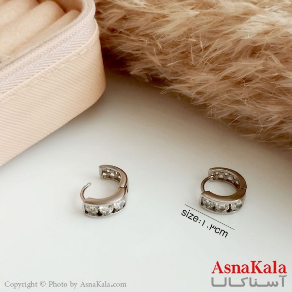 گوشواره حلقه ای ژوپینگ زنانه نقره ای نگیندار کد GSH15452W