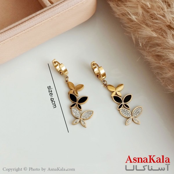 گوشواره آویز زنانه استیل مدل پروانه طلایی نگیندار کد GSH15455W