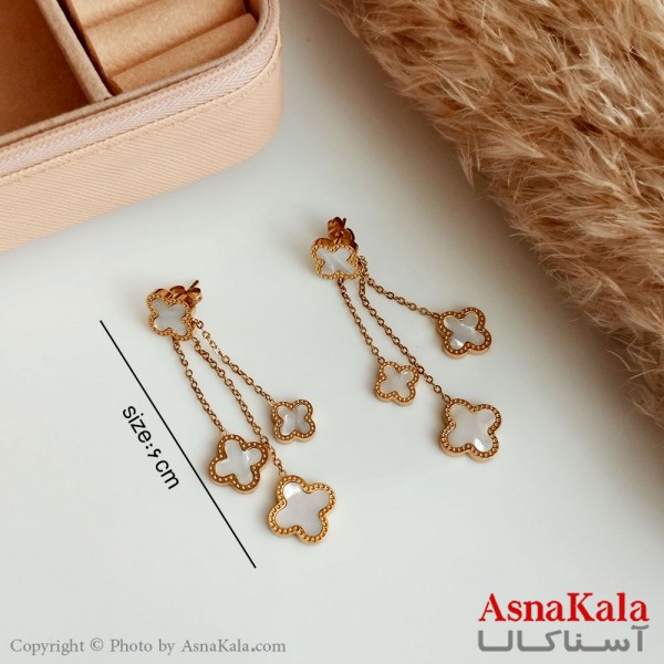 گوشواره آویز زنانه استیل مدل شبدر طلایی نگیندار کد GSH15458W