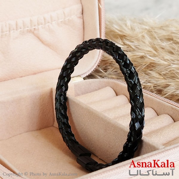 دستبند بنگل خارجی مردانه استیل مشکی فری سایز کد DSB18418W