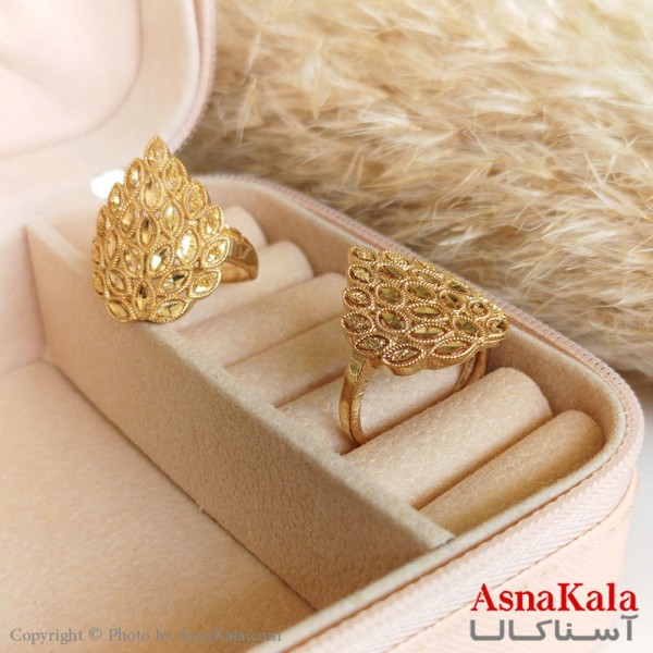 انگشر طلاروس زنانه مدل گندمی  قلبی تراشدار رنگ ثابت مادام العمر  کد ANG19266W