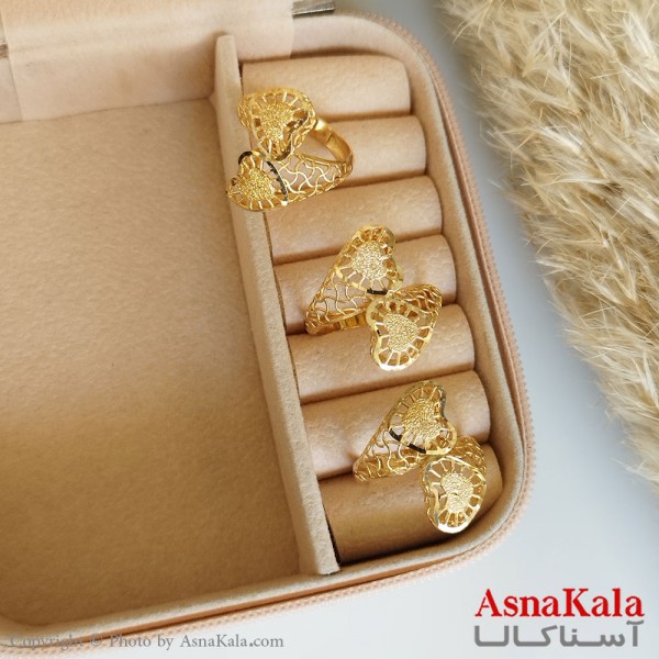 انگشتر طلاروس زنانه مدل دوقلب تراش تراشدار رنگ ثابت مادام العمر  کد ANG19267W