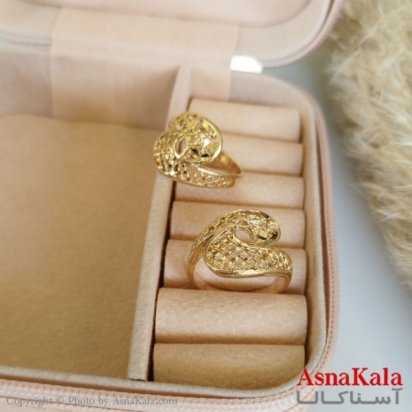 انگشتر طلاروس زنانه مدل دوحلال تراشدار رنگ ثابت مادام العمر  کد ANG19268W