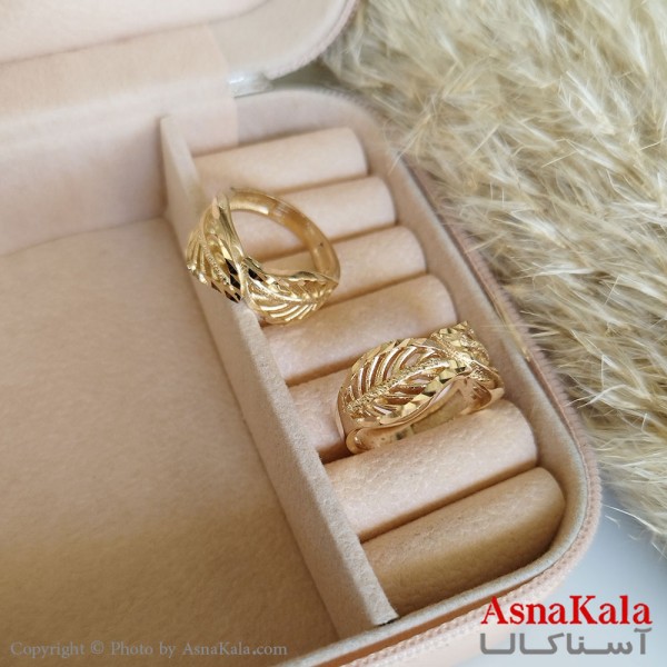 انگشتر طلاروس زنانه مدل دوبرگ تراشدار رنگ ثابت مادام العمر کد ANG19274W