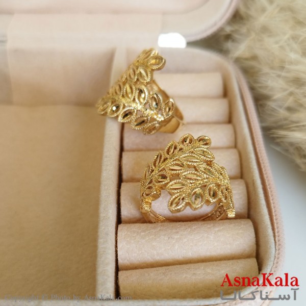 انگشتر طلاروس زنانه مدل دو گندمی تراشدار رنگ ثابت مادام العمر کد ANG19279W