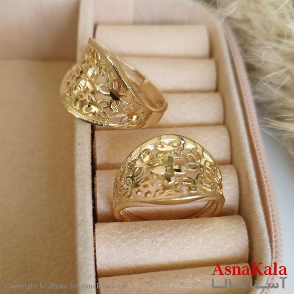 انگشتر طلاروس زنانه مدل گل تراشدار رنگ ثابت مادام العمر کد ANG19281W
