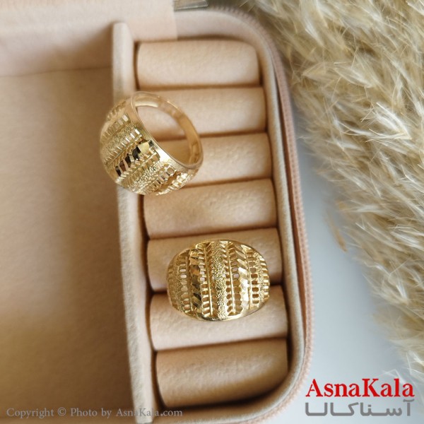 انگشتر طلاروس زنانه مدل دامله گندمی تراشدار رنگ ثابت مادام العمر کد ANG19290W