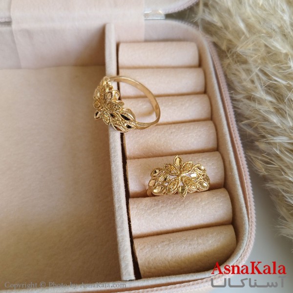 انگشتر طلاروس زنانه مدل گل گندمی تراشدار رنگ ثابت مادام العمر کد ANG19292W