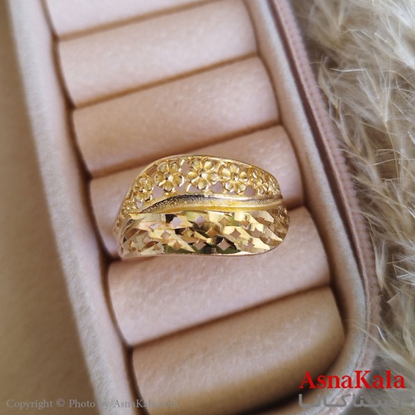 انگشتر طلاروس زنانه مدل تراشدار رنگ ثابت مادام العمر کد ANG19306W
