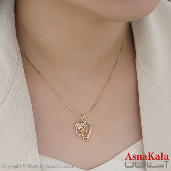 گردنبند ژوپینگ اصل زنانه مدل قلب و گل رز طلایی کد GNB16634W