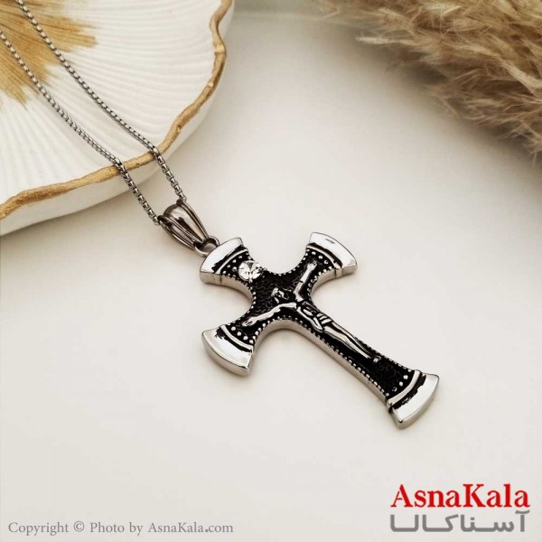گردنبند صلیب  عیسی مسیح  استیل سیاه قلم کد GNB16641W