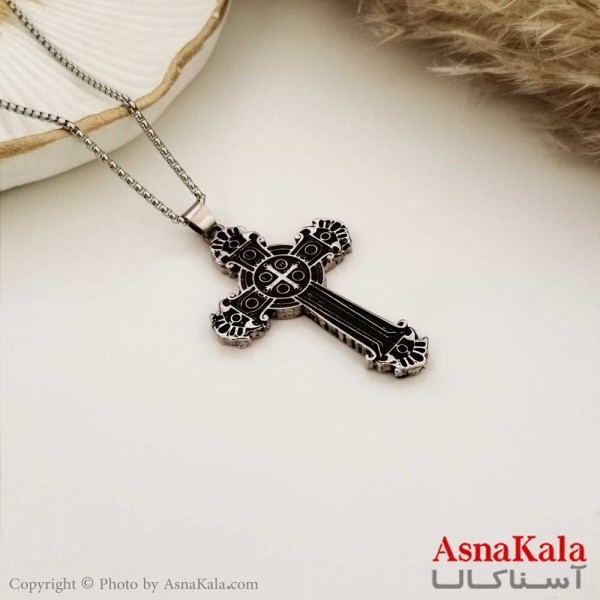 گردنبند پسرانه صلیب خاص استیل سیاه قلم کد GNB16646W