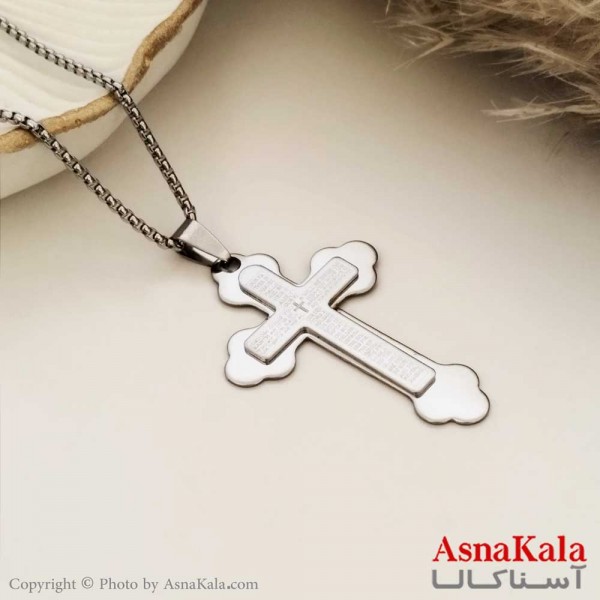 گردنبند مردانه صلیب استیل نقره ای کد GNB16647W