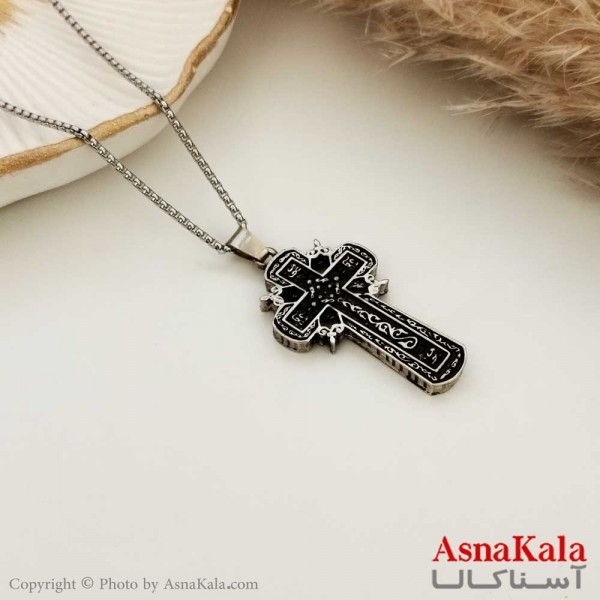 گردنبند مردانه صلیب جدید استیل سیاه کد GNB16648W
