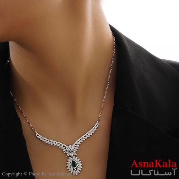 سرویس جواهری زنانه طرح مجلسی آبکاری رادیوم با نگین سبز کد NIM14465W