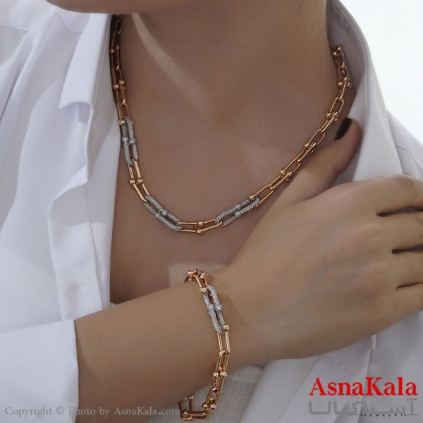 نیم ست تیفانی با قفل اورجینال زنانه طرح مجلسی آبکاری رادیوم کد NIM14467W