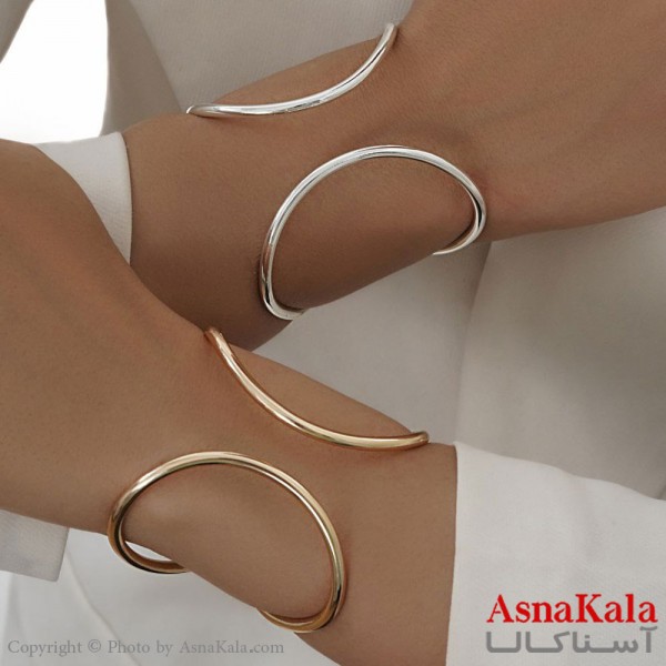 دستبند بنگل مینیمال زنانه استیل طلایی با پوشش نانو کد DSB18452w