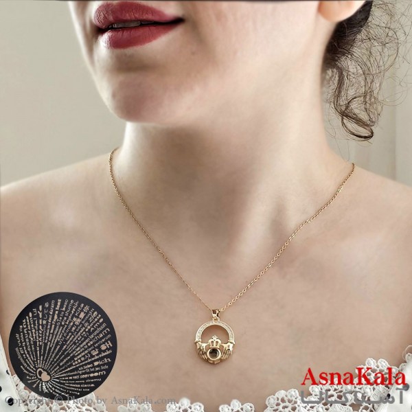 گردنبند تلسکوپی دوستت دارم به صد زبان دنیا طرح تاج طلایی کد GNB16677W