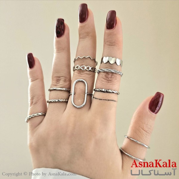 انگشتر پینترستی پکی 10عددی زنانه استیل فری سایز نقره ای کد ANG19341W