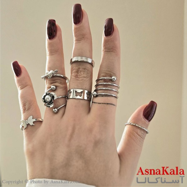 انگشتر مینیمال پکی 10 عددی  زنانه استیل فری سایز نقره ای کد ANG19342W