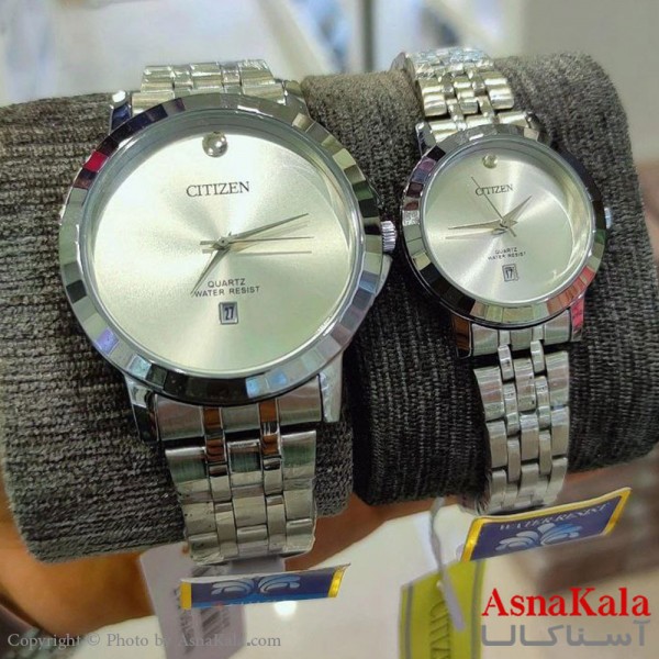 ساعت ست زنانه و مردانه سیتیزن بافری  موتورکوارتز نقره ای  رنگ ثابت و ضدآب کد WTCH11136W