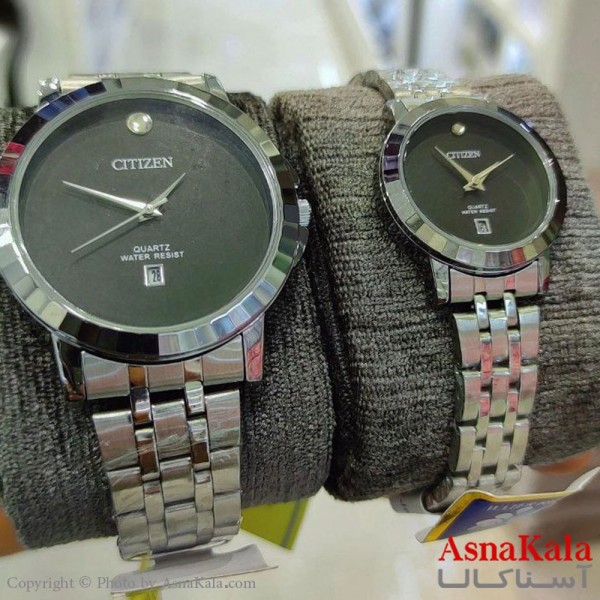 ساعت ست زنانه و مردانه سیتیزن بافری موتورکوارتز نقره ای رنگ ثابت و ضدآب کد WTCH11137W