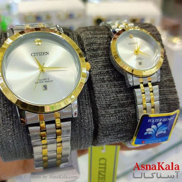 ساعت ست زنانه و مردانه سیتیزن بافری  موتورکوارتز دورنگ رنگ ثابت و ضدآب کد WTCH11139W
