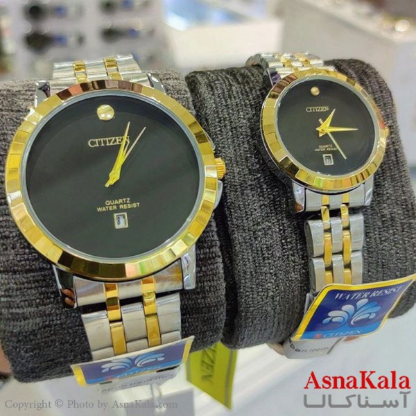 ساعت ست زنانه و مردانه سیتیزن بافری موتورکوارتز دورنگ رنگ ثابت وضدآب  کد WTCH11143W