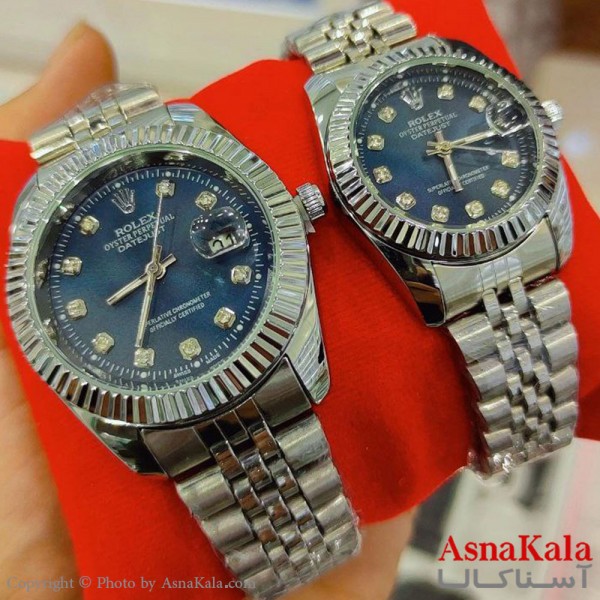 ساعت ست زنانه و مردانه رولکس شرکتی موتور کوارتز نقره ای رنگ ثابت و ضدآب کد WTCH11152W