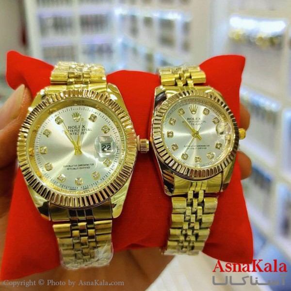ساعت ست زنانه و مردانه رولکس شرکتی موتورکوارتز طلایی  رنگ ثابت وضدآب کد WTCH11158W