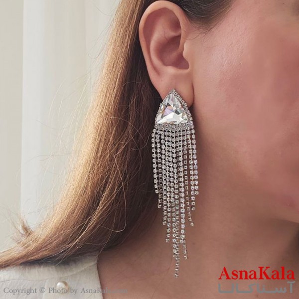 گوشواره مجلسی جواهری نگین دار استیل کد GSH15471W