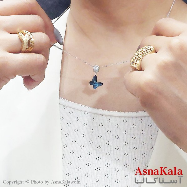 گردنبند سواروسکی اورجینال مدل پروانه آبی با کارت گارانتی و جعبه سواروفسکی کد GNB16687W