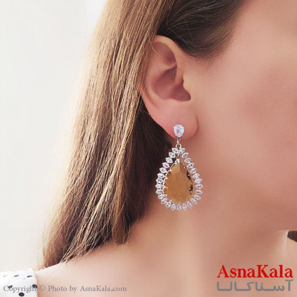 گوشواره آویز مجلسی  جواهری  اشکی نگین دار استیل کد GSH15487W
