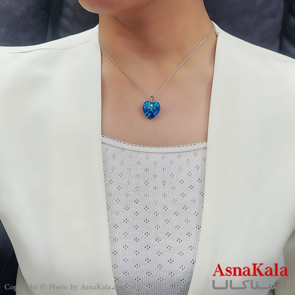 گردنبند زنانه سواروسکی اورجینال مدل قلب آبی  با کارت گارانتی و جعبه سواروفسکی کد GNB16696W