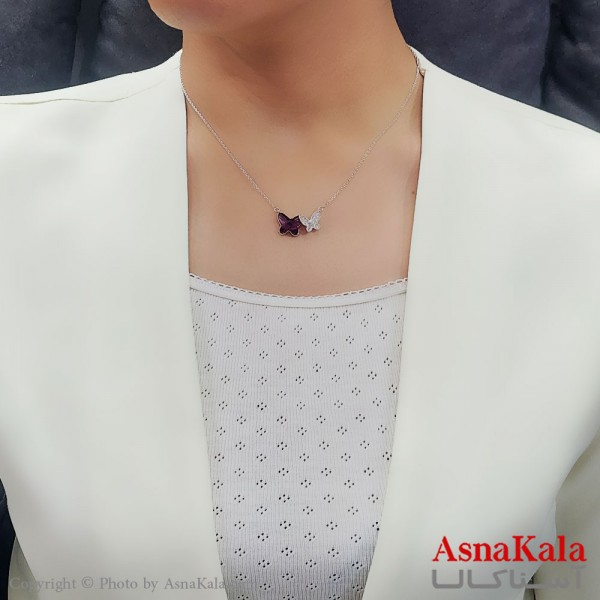 گردنبند زنانه سواروسکی اورجینال دو پروانه با کارت گارانتی و جعبه سواروفسکی کد GNB16698W