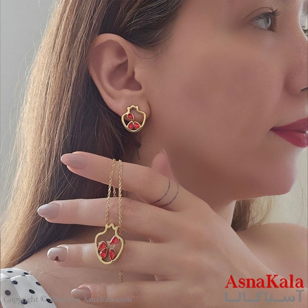 نیمست استیل انار شامل گوشواره و گردنبند کد NIM14473W
