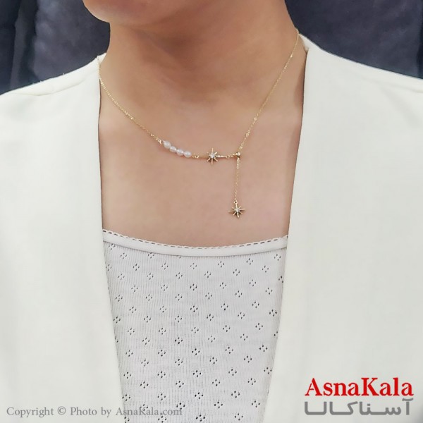 گردنبند ترند کره ای ستاره مرواریدی  استیل طلایی کد GNB16710W