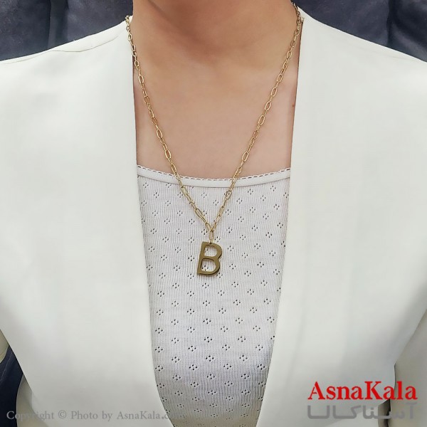 گردنبند ترند استیل حرف B طلایی کد GNB16715W